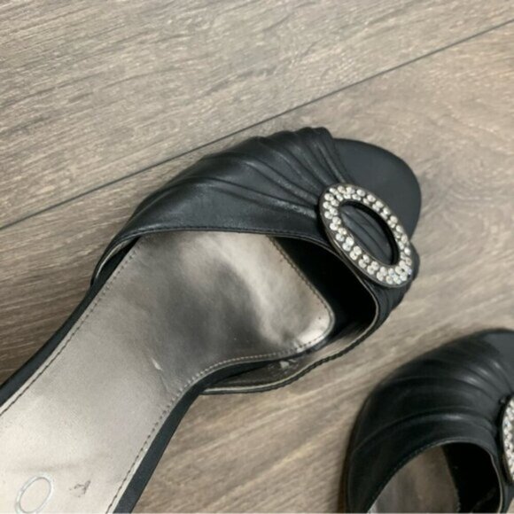 Aldo Women's Open toe Pumps Heels Leather Black Crystal Embellishment detail - Picture 13 of 16
